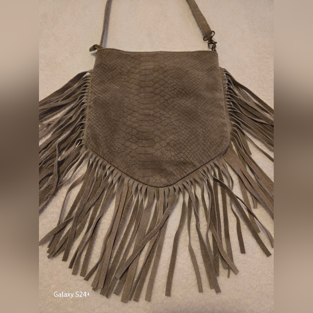 Borse In Pelle Embossed Leather Suede Fringe Crossbody Bag